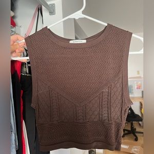 Brown Aritzia Embroidered High Neck Tank Top